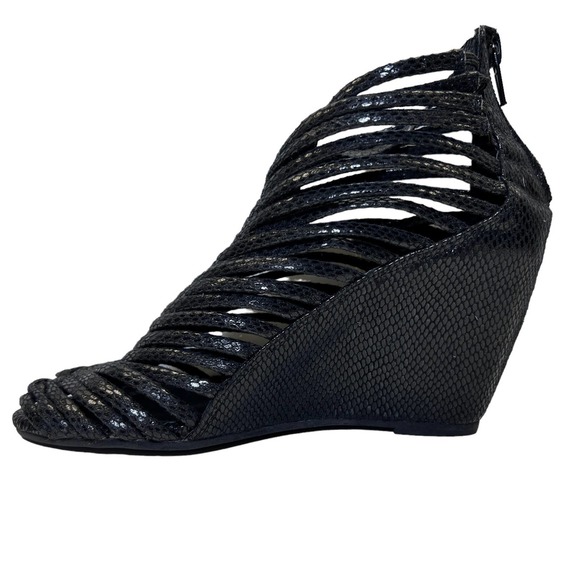 Jeffrey Campbell Ibiza Last Black snake embossed Leather Wedge shoes W Size 6 - Picture 7 of 16